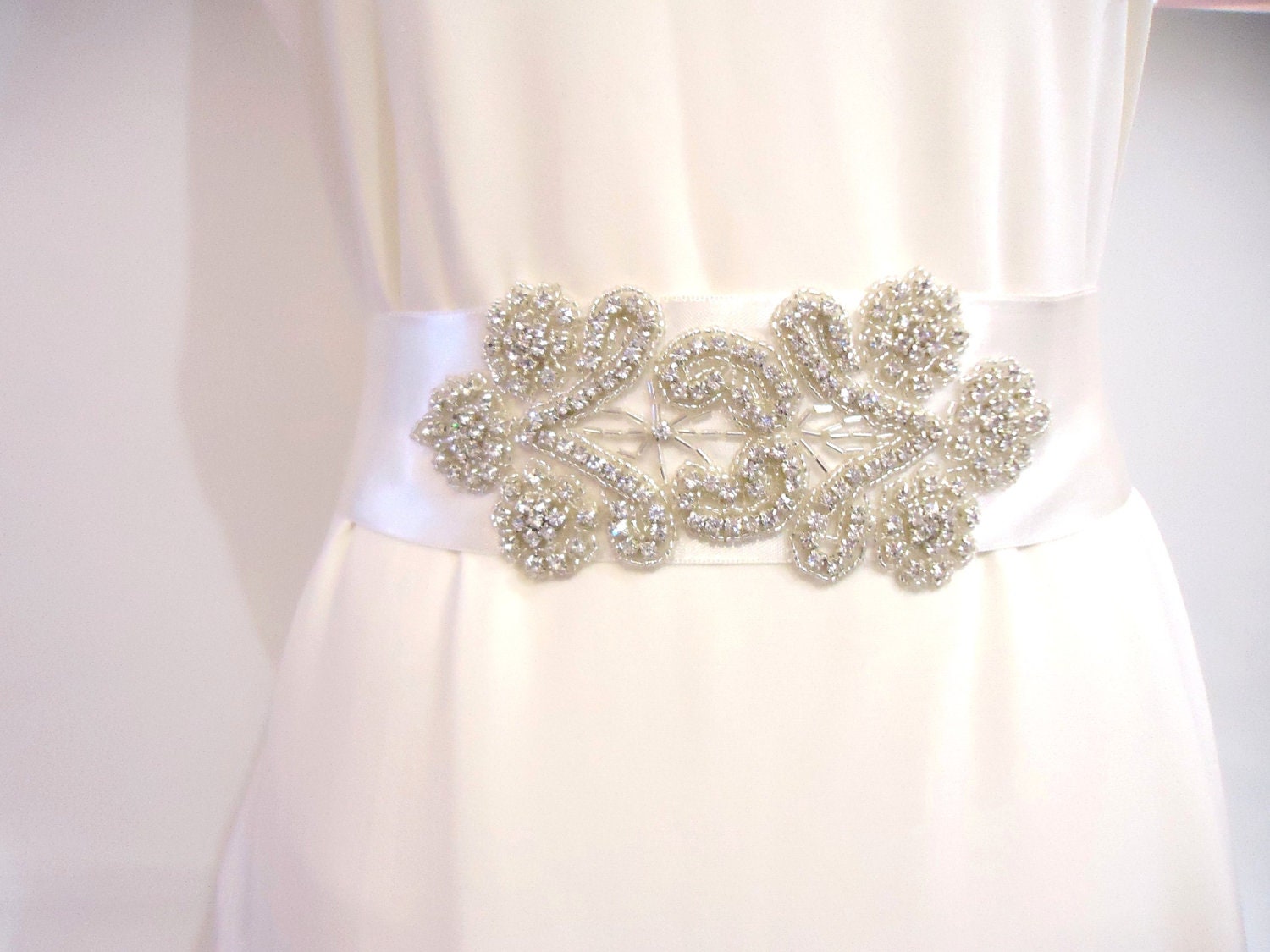 Bridal belt  sash, Ivory Wedding Belt, Rhinestone sash, Bridal accessory