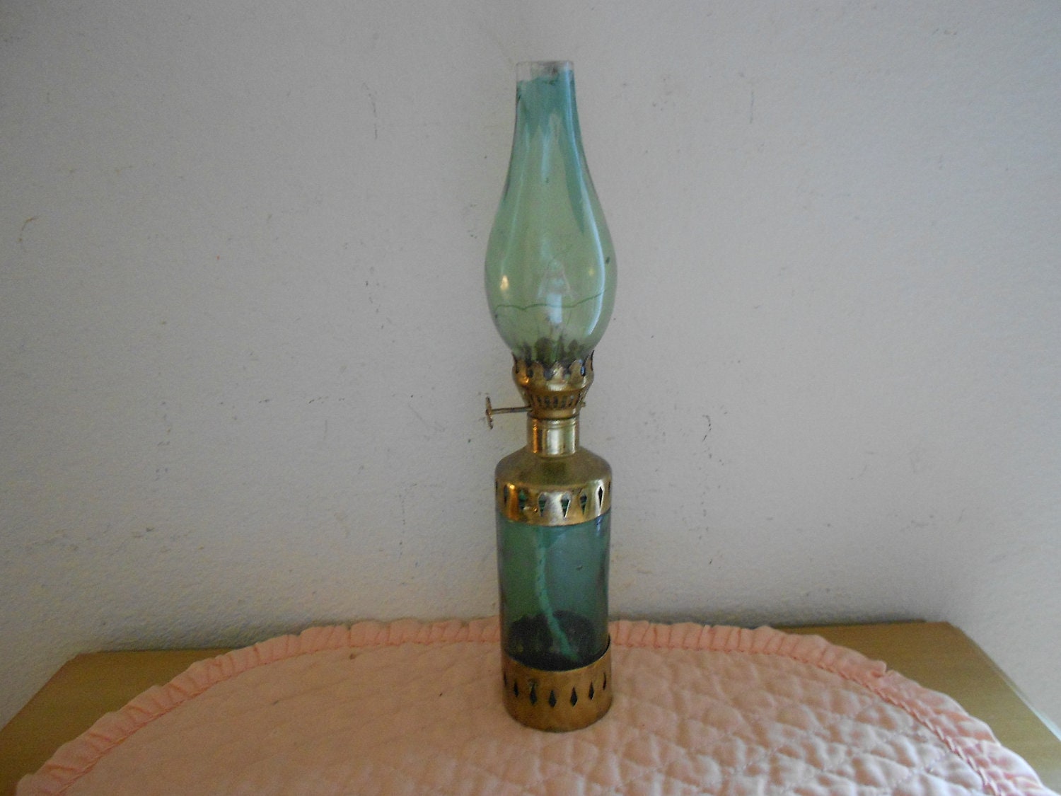 Small Green Vintage 12 inch Oil Lamp / New Wick