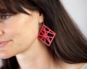 Neon Pink Earrings Laser Cut Wood Handmade Jewelry