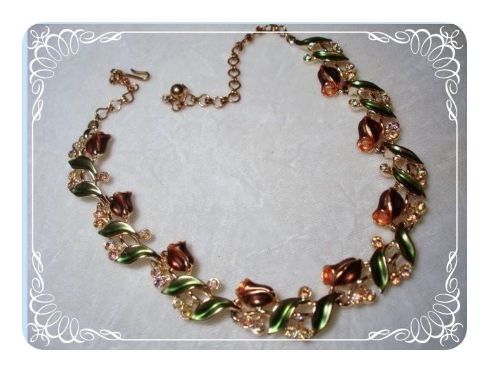 Vintage BSK Necklace - Enameled AB Rhinestone  1148ag-41100000