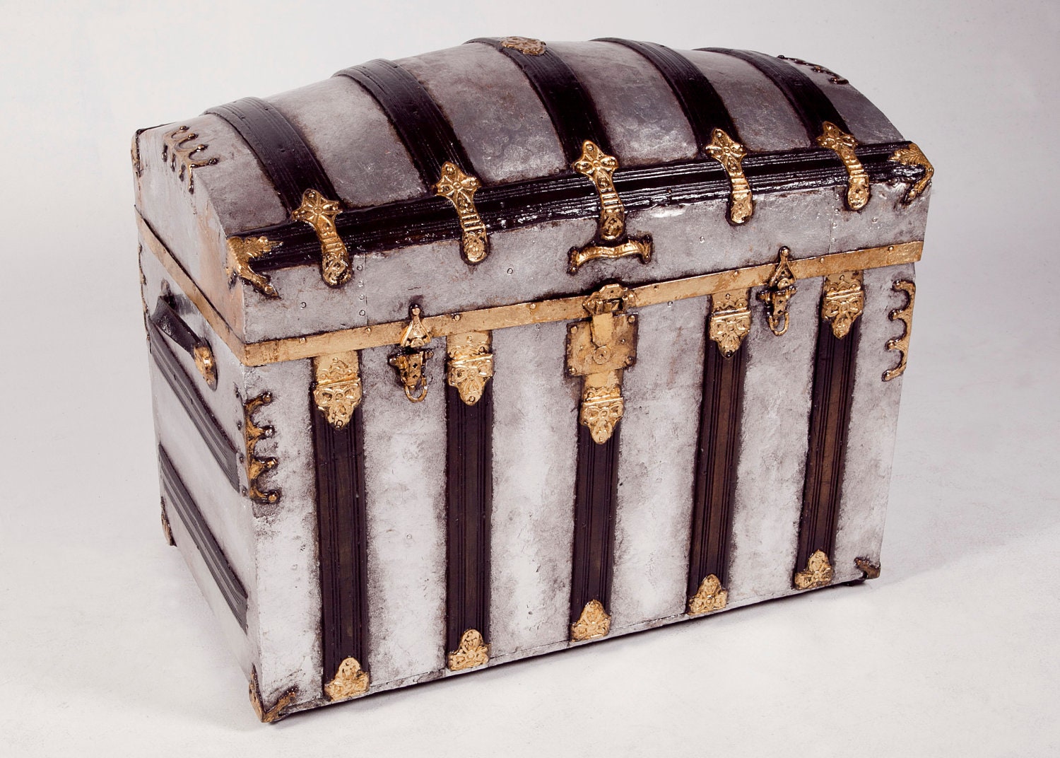 Large Vintage Trunk / 23K Gold and Silver Leaf / Steamer / Treasure Chest