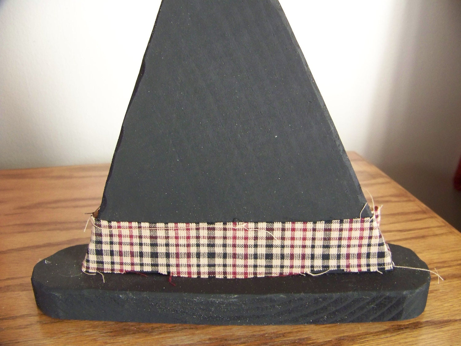 Primitive Wood Witch Hat with Burgundy and Black Band and Pip Berries