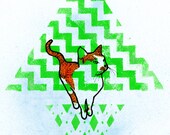 Neon Green Cat Pyramid - Limited Edition Print