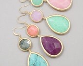 Two Tone Color Block Double Drop Earrings Beautiful for Bridesmaids