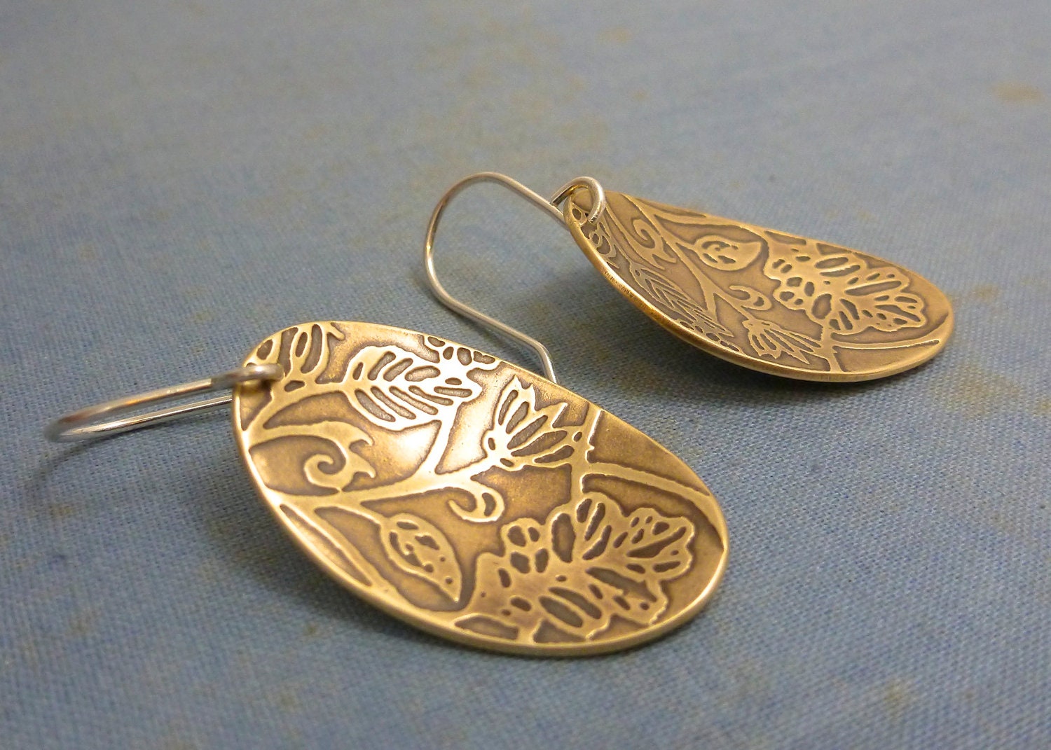 brass oak leaves and wild flowers - woodland earrings - sterling silver earwires - "Oak Creek" necklace