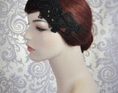 Black Lace Headband, Black Bridal Hair Accessories, Black Hair Accessory, Goth, Lace Headpiece, Black wedding, Vintage style