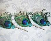 Bridesmaid Hair Accessories, Bridesmaid Gift, Gift Set, Peacock Feather Wedding Accessories, Peacock Feather Bobby Pins