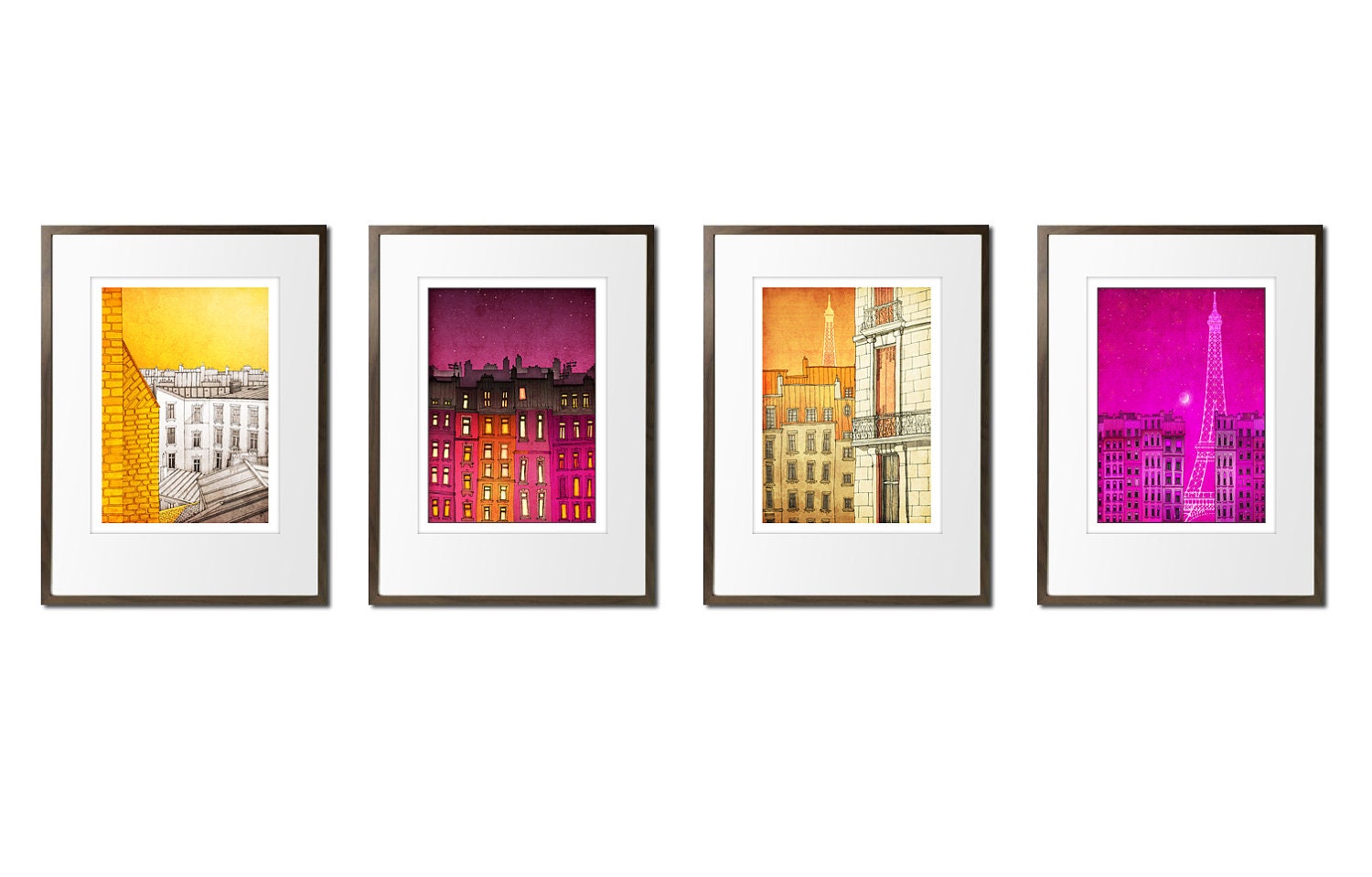 SET of any FOUR 5x7" fine art illustration prints - Fine art prints, Art Posters, Paris art, Paris decor, Wall art, wall decor