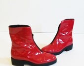 Vintage HIGH TOP Red Rubber Boots // VEGAN Zip up Rain Boots // Womens sz 7
