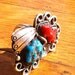 Navajo Turquoise and Red Coral Gorgeous Vintage Bad Ass Honker of a Sterling Silver Ring : Size 8