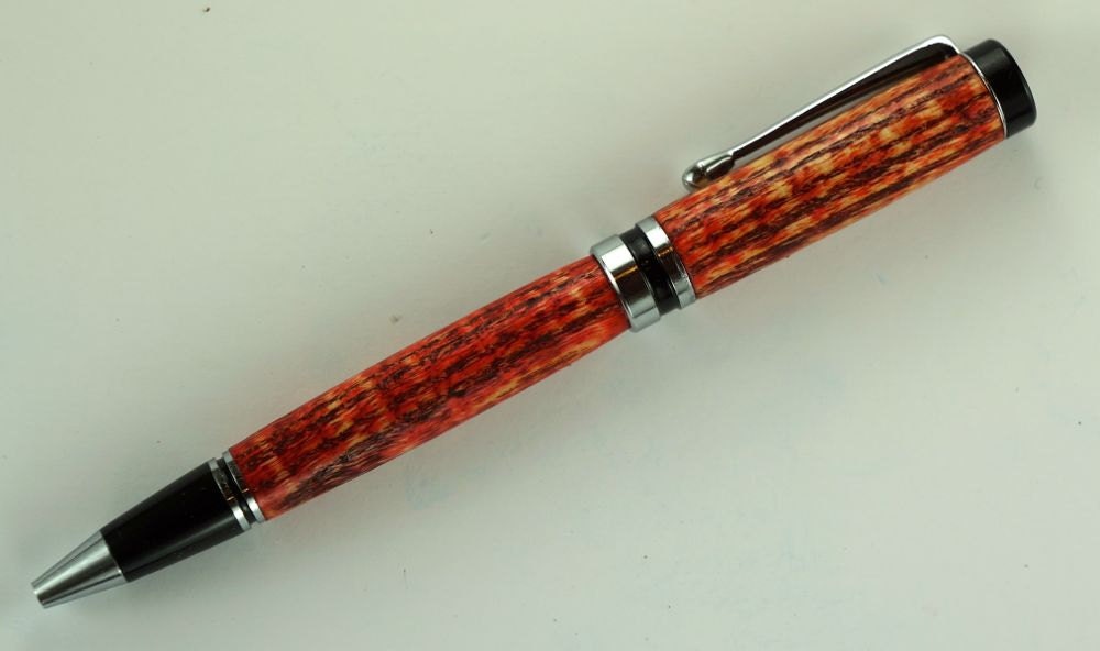 Hand turned Ink Pen Classic Style Handcrafted from Red Stained Curly White Oak Pew wood from Grace River Church 309