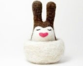 Brown felt bunny rabbit nesting - needle felted animal - eco-friendly