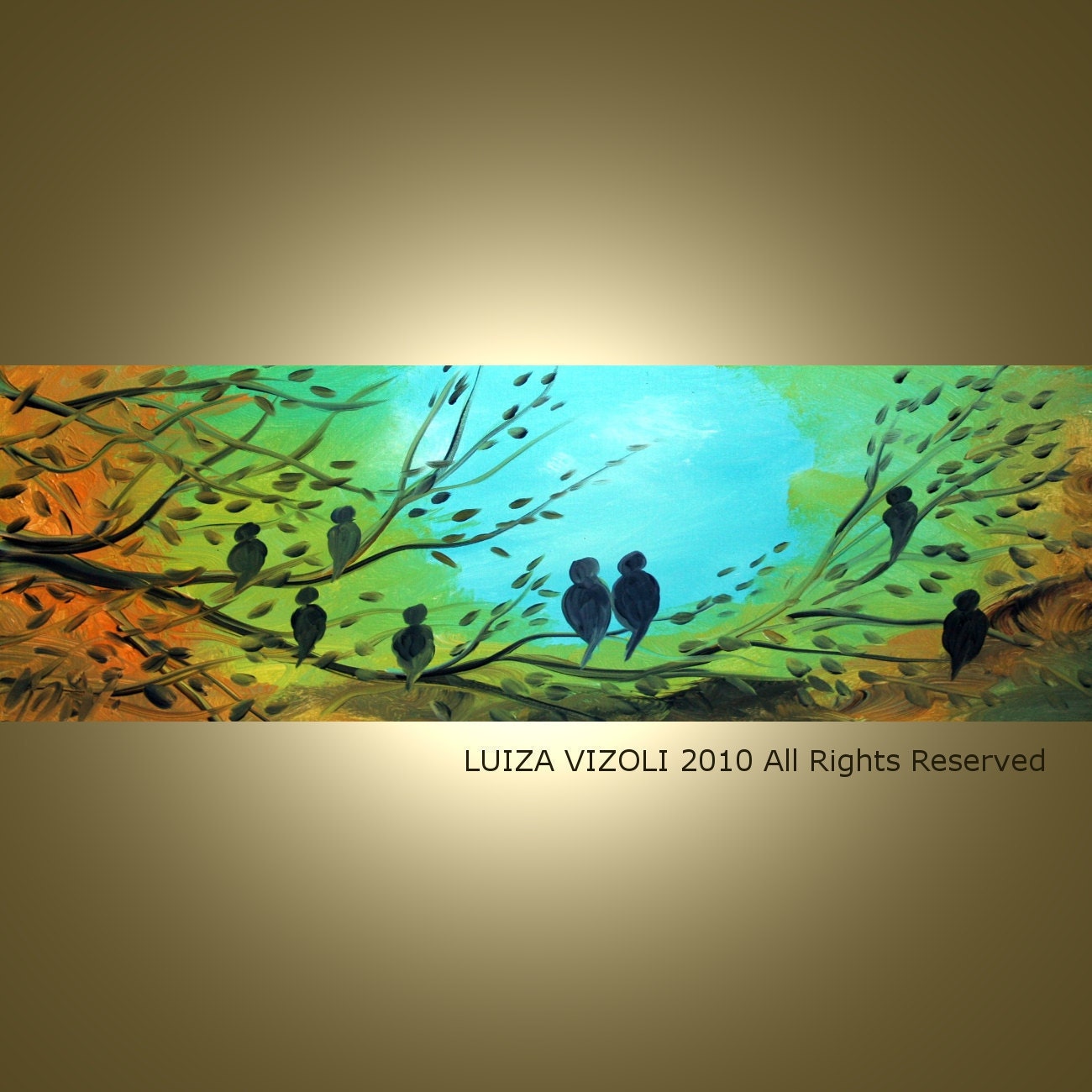 MORNING SERENADE Modern Fantasy Birds Landscape Large Print on 36x12 by Luiza Vizoli