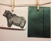 Original watercolor and ink brown bear postcard