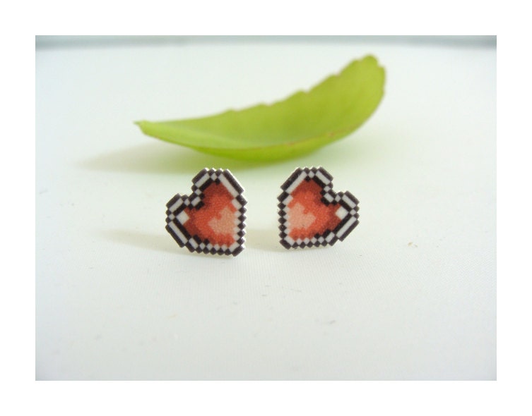 Heart Container Earrings - retro game sprite jewelry