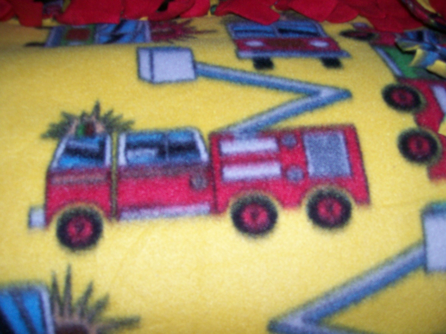 Firetrucks and Sirens Yellow and Red Rescue Fleece No Sew Blanket - Child's