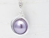 Lavender Pearl Necklace Swarovski Pearl Wire Wrapped Necklace Elegant Pearl Birds Nest Necklace