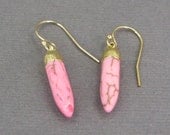 Pink Howlite Bullet Point earrings with 24k gold cap on gold fill earwires