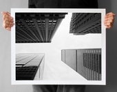 New York Photography, NYC Fine Art Photography - 16x20, Canvas or Photo Paper Skyscrapers Upside-down, ohtteam Black and White, geometric