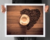 Valentine's Day, Love Coffe Photograph, Kitchen Decor Photograph, Coffee Home Decor, Fine Art Heart Print, 16x20