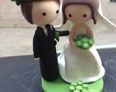 Green Wedding Cake topper, Wedding clay doll, Wedding decoration, engagement party