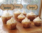 Love is Sweet - Cupcake Toppers - Bridal Shower Wedding - Mini or standard - rustic vintage bracket shape shabby chic country baby shower