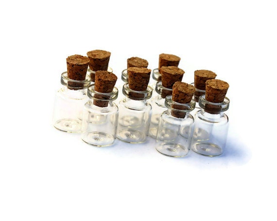 Tiny Glass Jars set of 10 with Wood Cork, Glass Vial, Cork Jar, glass jar, jars,  small jars, miniature glass jar