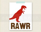 Dinosaur with RAWR or Personalized Name - Kids Room Art - Baby Children Nursery Custom Wall Print Poster