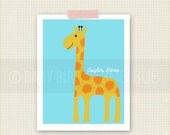 Giraffe with Personalized Name - Kids Room Art - Baby Children Nursery Custom Wall Print Poster