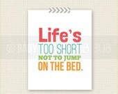 Jump On The Bed - Kids Room Art - Baby Children Nursery Custom Wall Print Poster