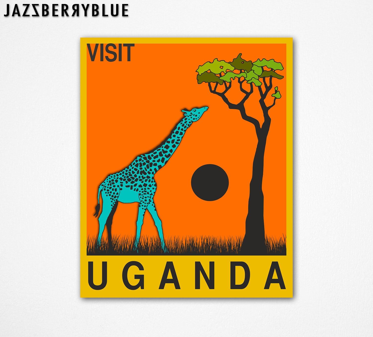 8x10 Art Print, African Travel Poster Pop Artwork for the home wall decor, VISIT UGANDA by Jazzberry Blue