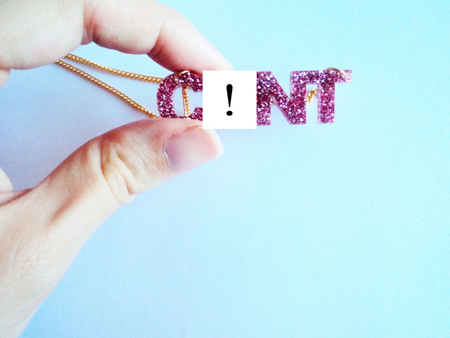 Mature swearword Necklace C-nt Glittery Pink