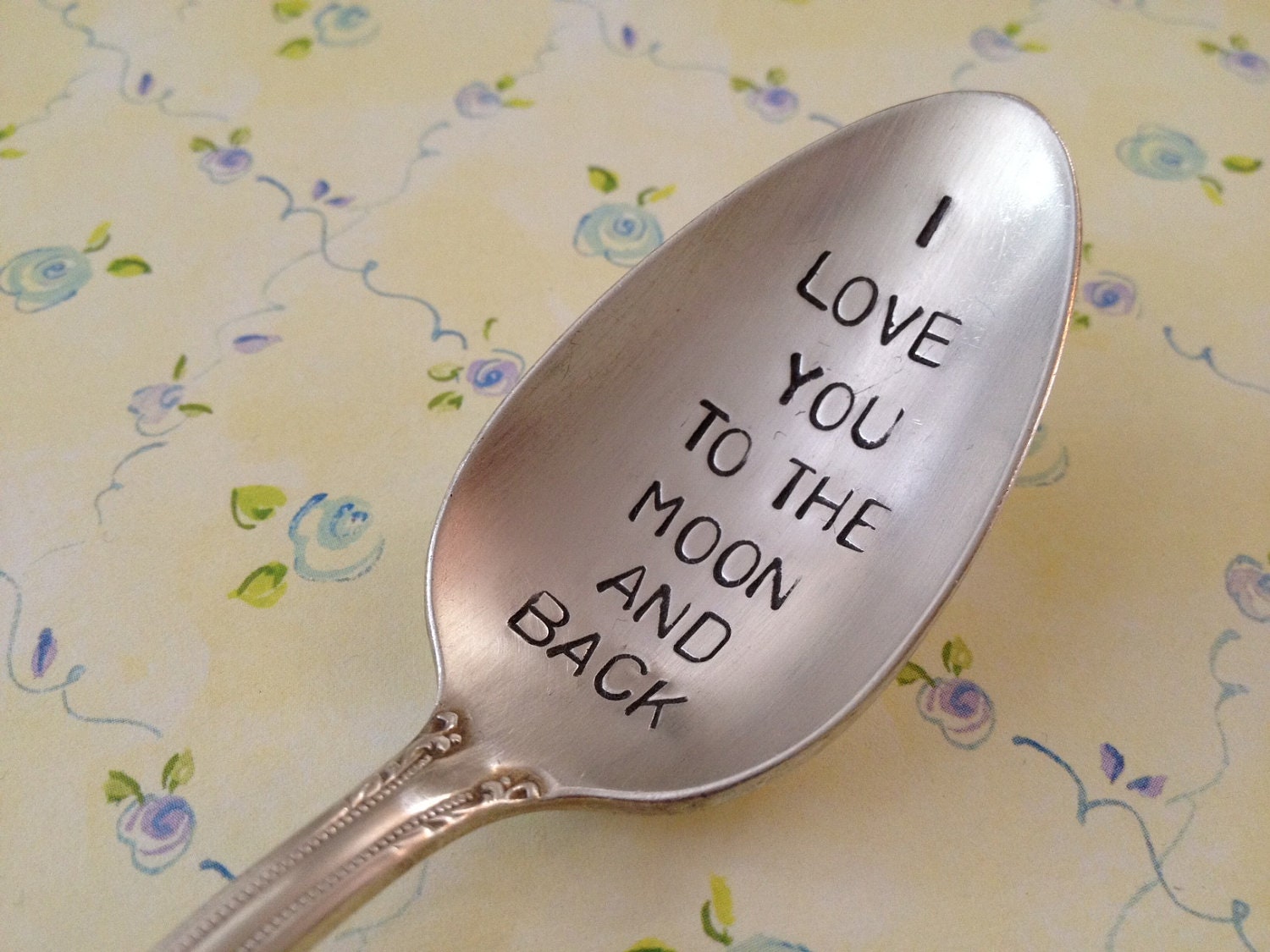 recycled silverware I Love You to the Moon and Back  vintage silverware hand stamped spoon