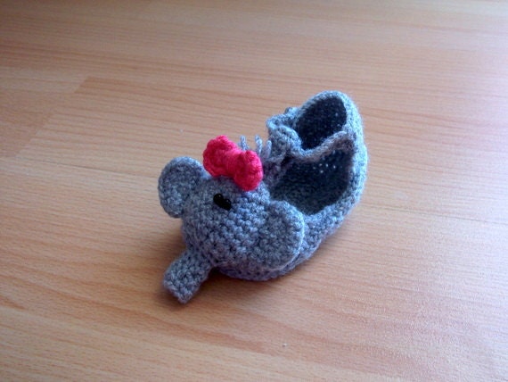 Crochet Baby Booties Grey Elephant-Girl or Boy-Wonderful Birthday Gift or Photo Prop- Customizable Colors- Ready to Ship
