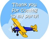 Blue & Yellow Airplane Biplane Stickers - Sheet of 20 - 2" round