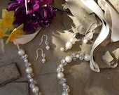 Ivory Pearls with Shimmering Glass Beads on an Ivory Ribbon, with Day and Night Earring Sets