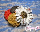 Mustard, Orange, Brown Headband, Flower Hair Accessory, Hair Clip, Fabric Flowers Brooch, Baby Girl Hair Bow, Infant, Newborn, Hair Piece