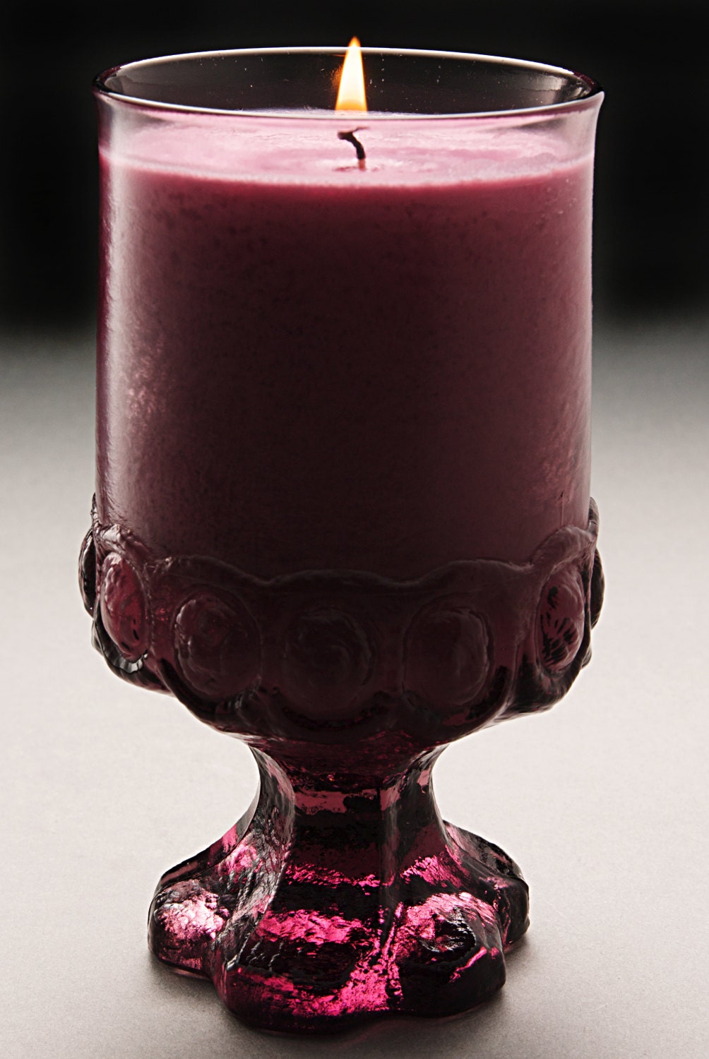 Soy Wax Candle Recycled Vintage Amethyst Glass Juicy Berries Scent 5.5"