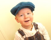 Organic Baby or Toddler Boy Hat, Newsboy or Scally Cap, Azure Blue Cotton Wool Blend, 6 to 24 months, Cute Photo Prop