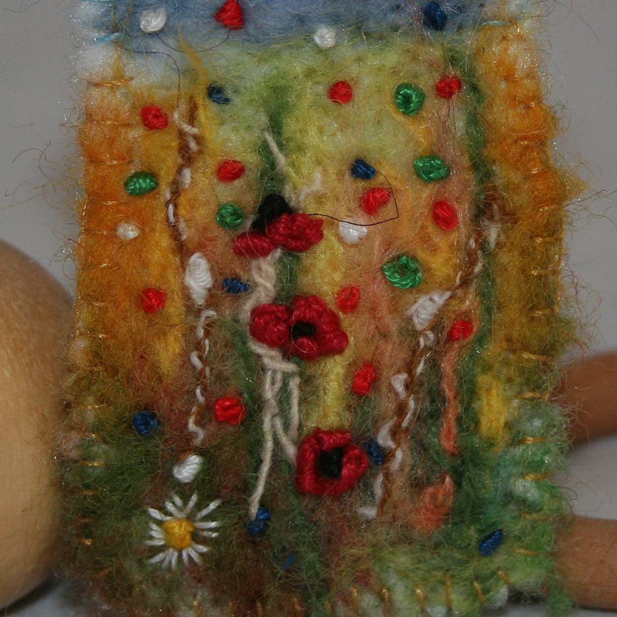 Embroidered and Felted Recycled Brooch - Harvest Poppies