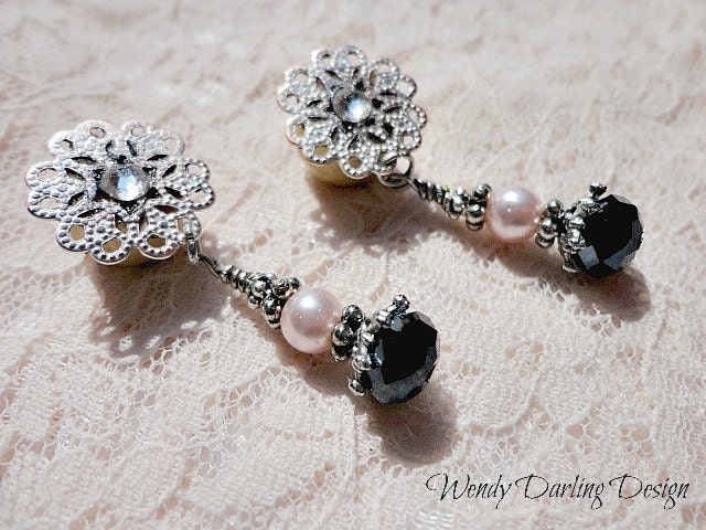7/16" Organic "Pink and Black Nights" Dangle Plugs