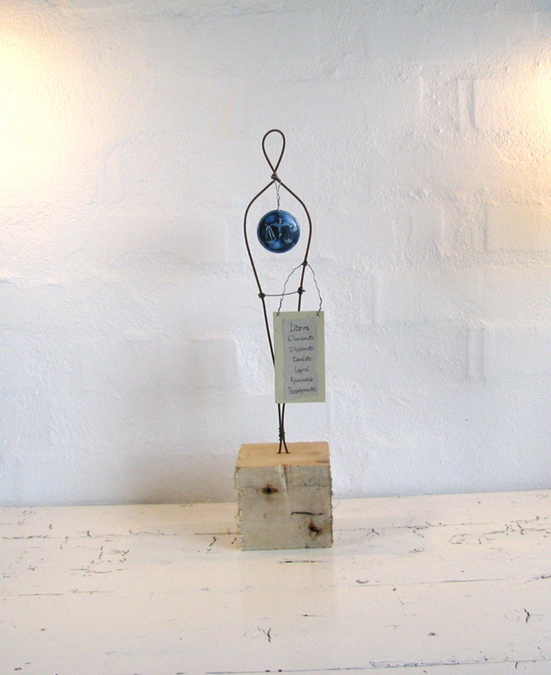 Zodiac Libra Wire Sculpture. Rustic Wire Art. Driftwood Art. Mixed Media Eco-friendly Zodiac Art.