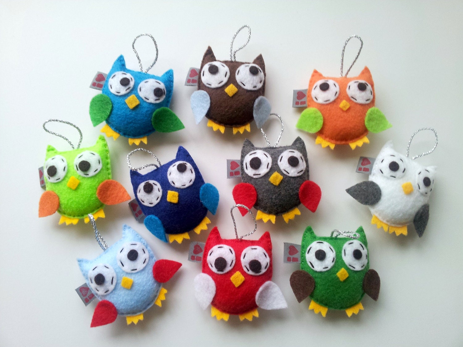 Owl Plush Ornament Eco Felt SET of 10 Baby Shower Birthday Party Favor Gift Made to Order