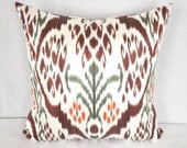 Brawn and white Ikat pillow cover - Ikat