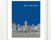 West Virginia University Art Print - WVU - Morgantown, West Virginia City Skyline Poster  - 8x10