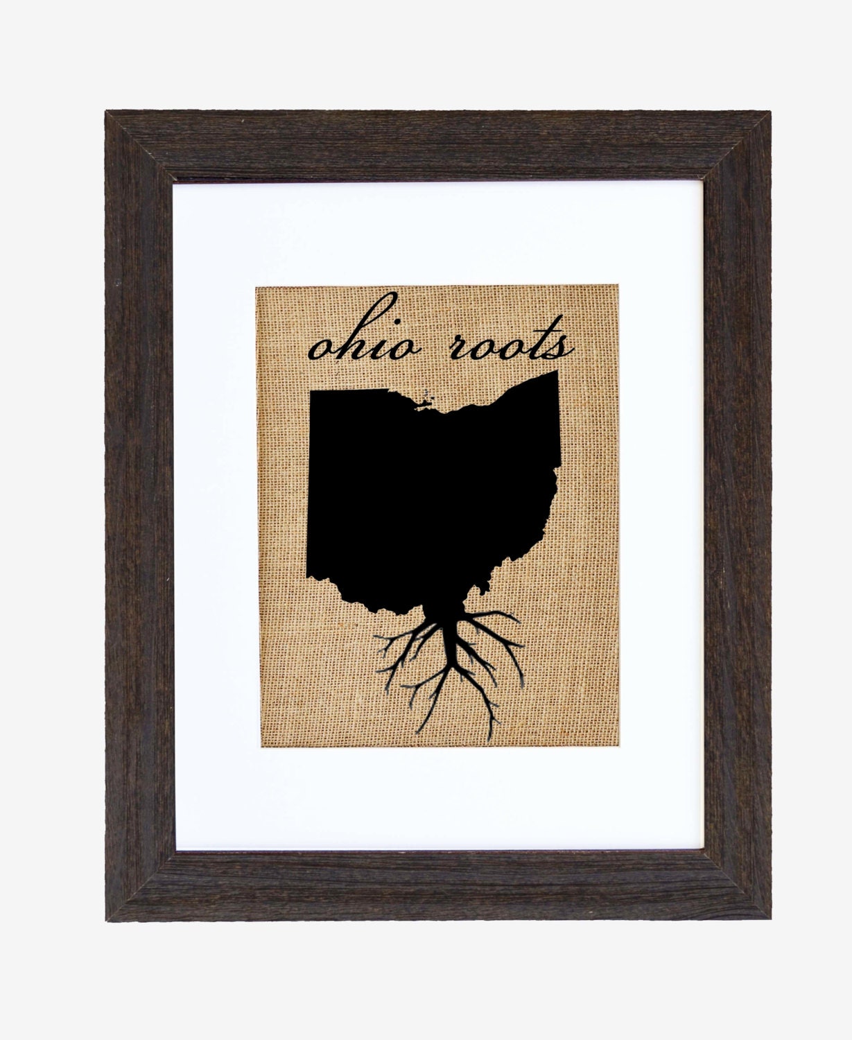 Ohio Roots Wall Art. Custom Wall Art. Know your roots. Custom State Outline. Burlap Wall Art.