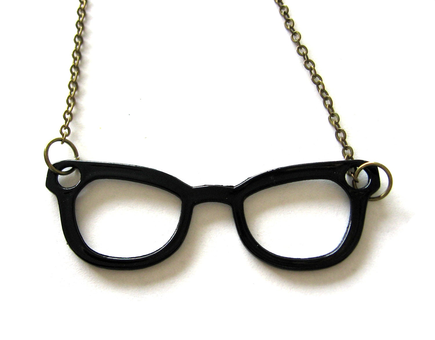 Librarian Nerdy Glasses Necklace Black on Extra Long Brass Chain Geekery Librarian Gift Under 25