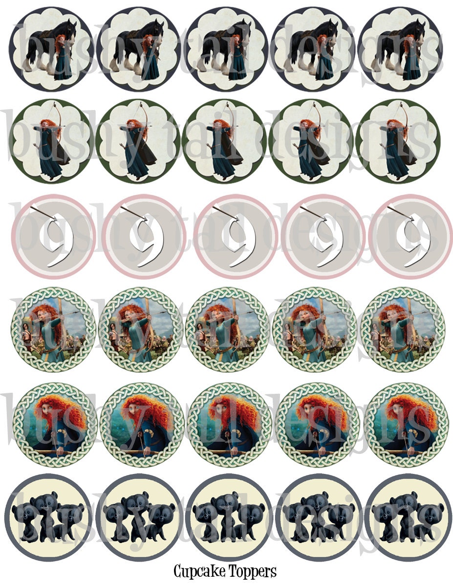 Brave Princess Merida Birthday Cupcake Toppers Customized