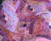 Lap Quilt, Sofa Quilt, Quilted Throw - Log Cabin Bali Batiks in Cherry