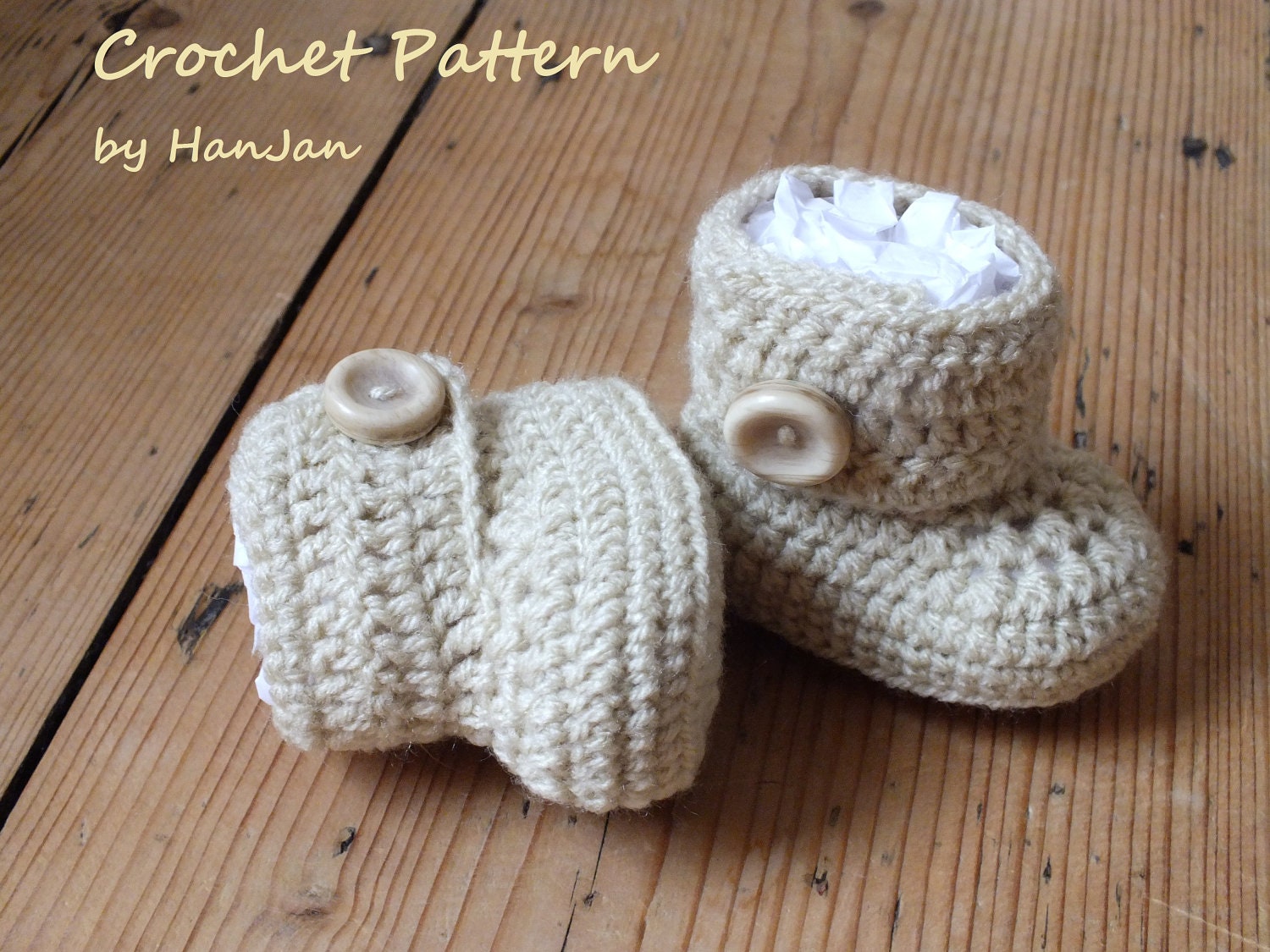 Instant Download PDF Crochet Pattern: Baby Wrap Around 'Ugg' Style Boots, easy UK instructions with HanJan crochet tutorial